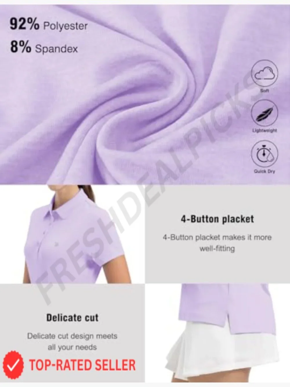 Lightweight Golf Polo Quick Dry Moisture Wicking Collared Shirt Summer - Picture 5 of 7